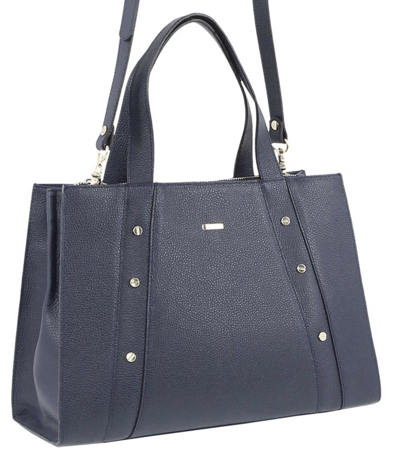 Morrissey Italian Womens Structured Leather Bag Tote Handbag Messenger - Navy Payday Deals