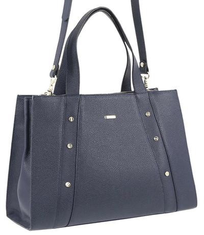 Morrissey Italian Womens Structured Leather Bag Tote Handbag Messenger - Navy Payday Deals