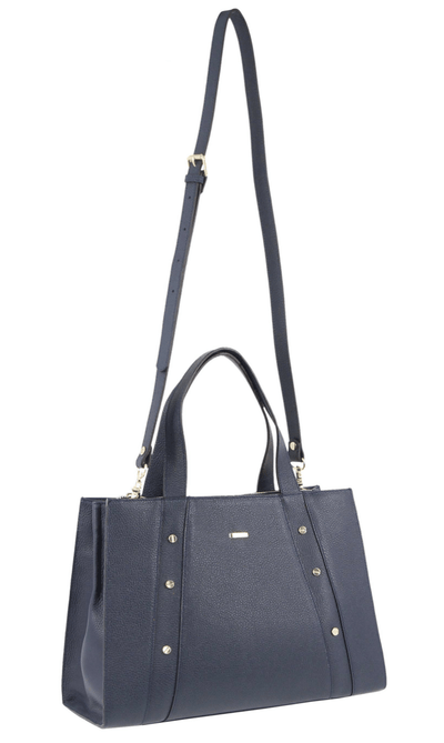 Morrissey Italian Womens Structured Leather Bag Tote Handbag Messenger - Navy Payday Deals