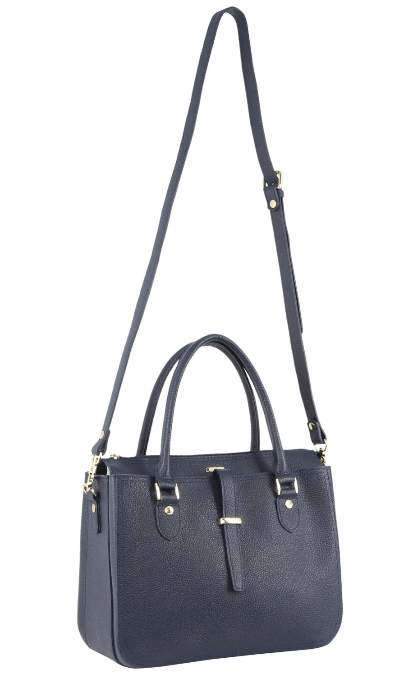 Morrissey Italian Womens Structured Leather Handbag Ladies Bag - Navy Payday Deals