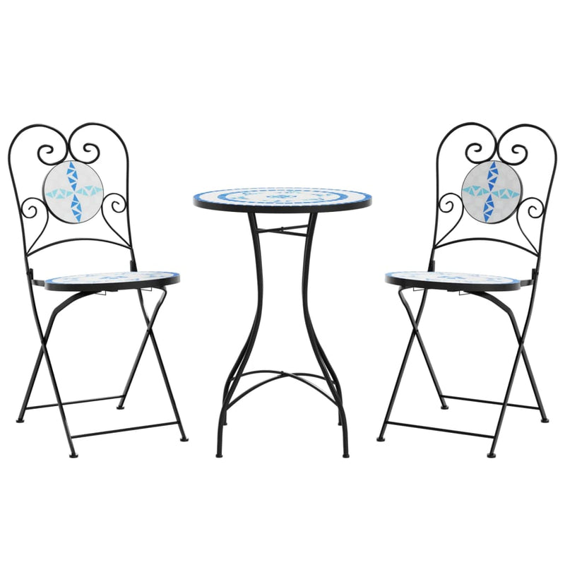 Mosaic Bistro Set Blue and White Iron and Ceramic Payday Deals