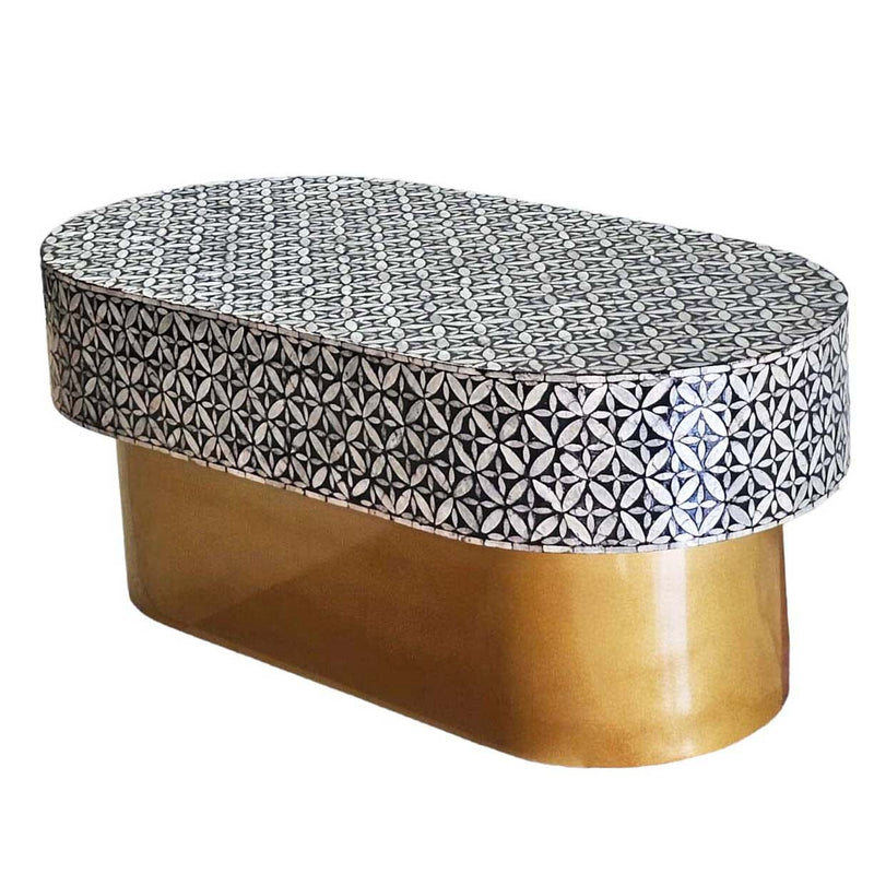 MOTHER OF PEARL EBONY MOSAIC OVAL COFFEE TABLE Payday Deals