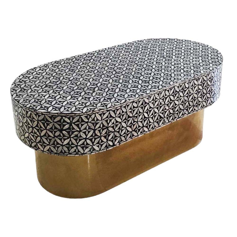 MOTHER OF PEARL EBONY MOSAIC OVAL COFFEE TABLE Payday Deals