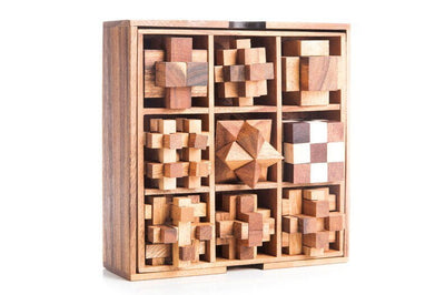 Mothers day gift Wooden brain teaser puzzle gift box - 9 individual mechanical puzzle set in own box Payday Deals