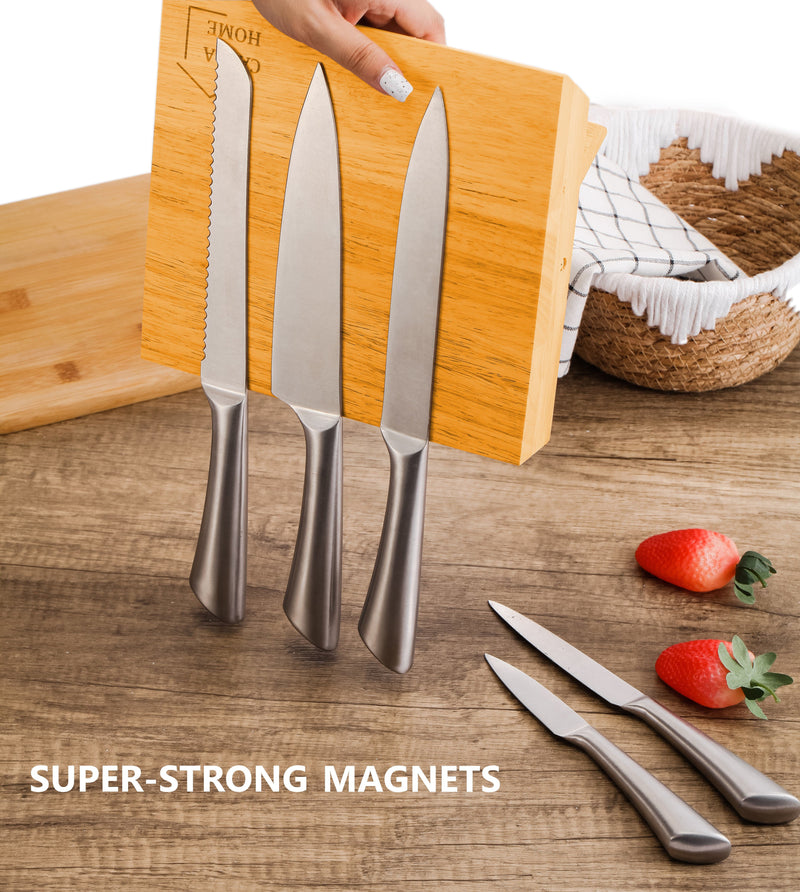 Natural Bamboo Magnetic Knife Block Holder with Strong Magnets for Home Kitchen Storage & Organisation Payday Deals