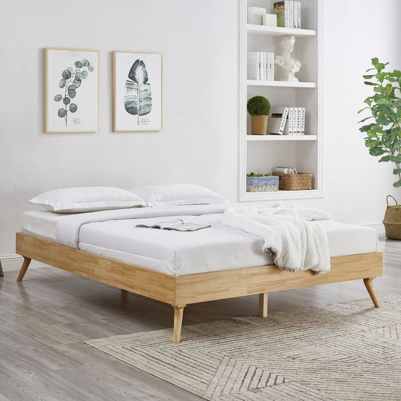 Natural Oak Ensemble Bed Frame Wooden Slat King Payday Deals