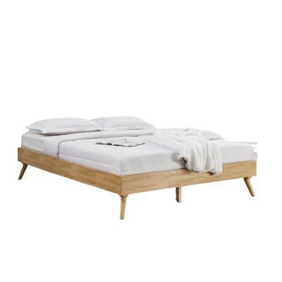 Natural Oak Ensemble Bed Frame Wooden Slat King Payday Deals