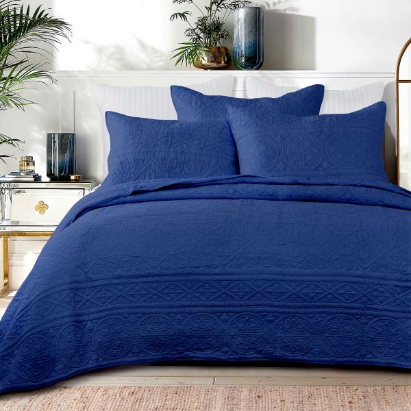 Navy Classic Cotton 100% Cotton Quilted 3 pcs Bedspread Coverlet Set King Payday Deals