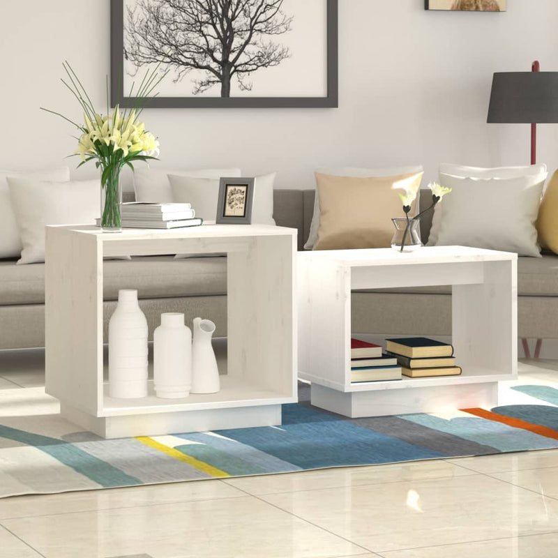 Nesting Coffee Tables 2 pcs White Solid Wood Pine Payday Deals