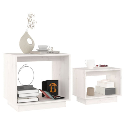 Nesting Coffee Tables 2 pcs White Solid Wood Pine Payday Deals
