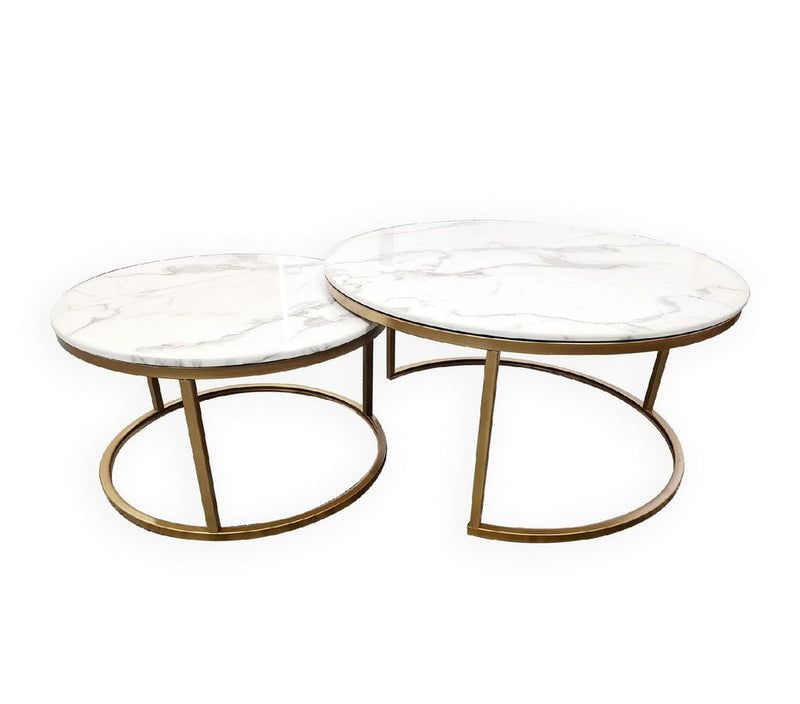 Nesting Style Coffee Table - White on Champagne Gold - 80cm/60cm Payday Deals