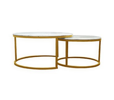 Nesting Style Coffee Table - White on Champagne Gold - 80cm/60cm Payday Deals