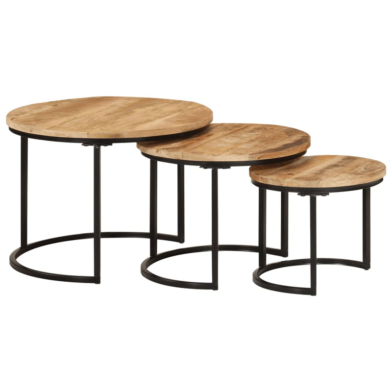 Nesting Tables 3 pcs Solid Rough Wood Mango Payday Deals