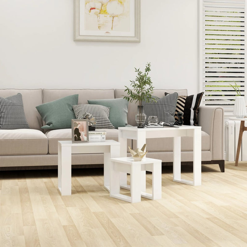 Nesting Tables 3 pcs White Engineered Wood Payday Deals