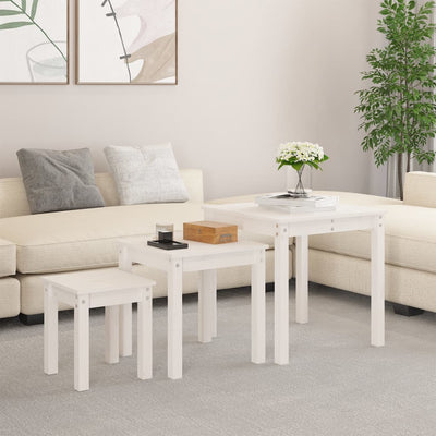Nesting Tables 3 pcs White Solid Wood Pine Payday Deals