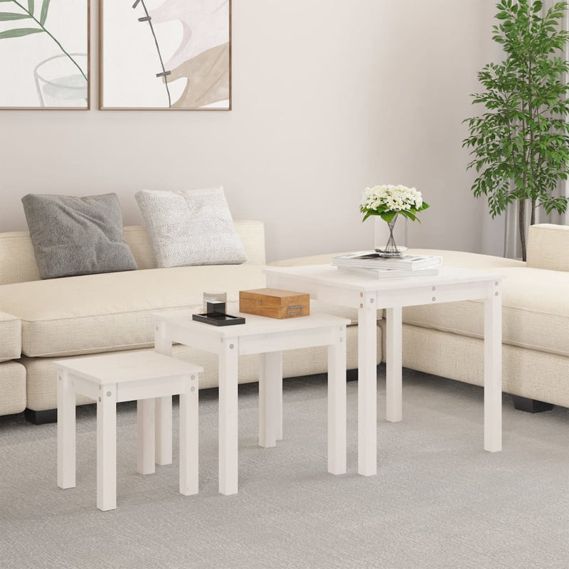Nesting Tables 3 pcs White Solid Wood Pine Payday Deals