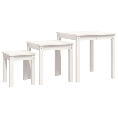 Nesting Tables 3 pcs White Solid Wood Pine Payday Deals
