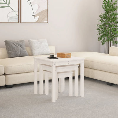 Nesting Tables 3 pcs White Solid Wood Pine Payday Deals