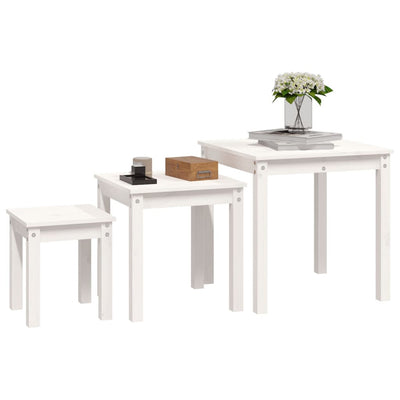 Nesting Tables 3 pcs White Solid Wood Pine Payday Deals