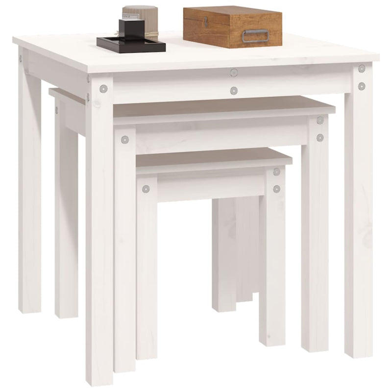 Nesting Tables 3 pcs White Solid Wood Pine Payday Deals