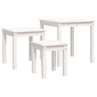 Nesting Tables 3 pcs White Solid Wood Pine Payday Deals
