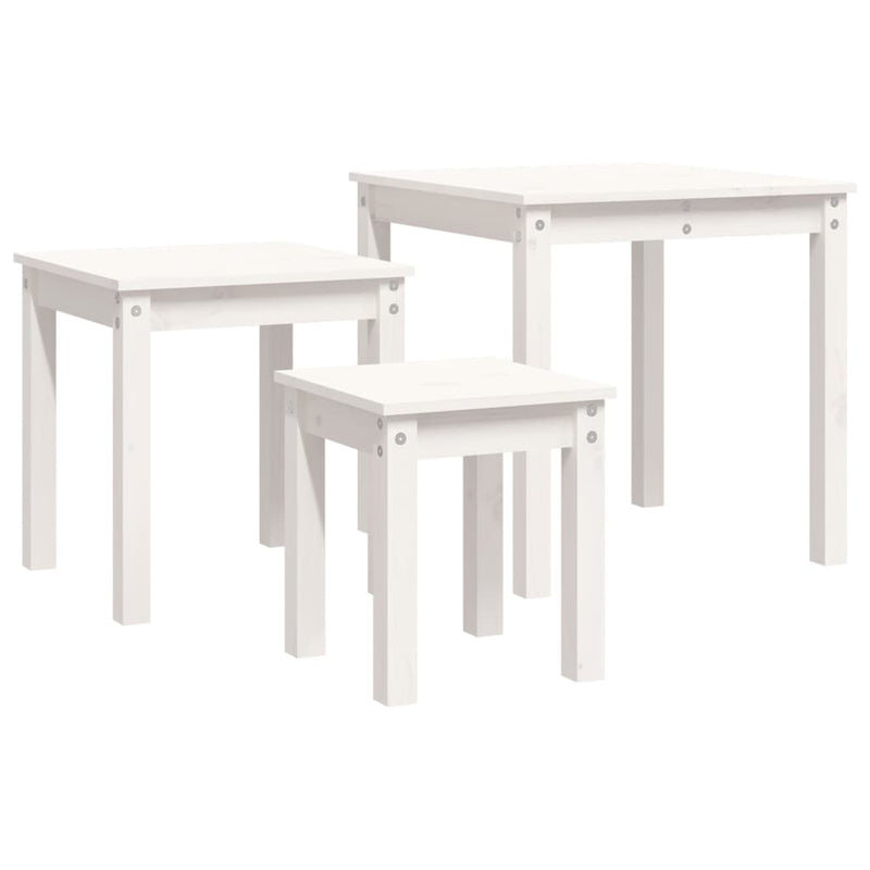 Nesting Tables 3 pcs White Solid Wood Pine Payday Deals