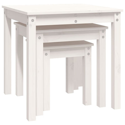 Nesting Tables 3 pcs White Solid Wood Pine Payday Deals