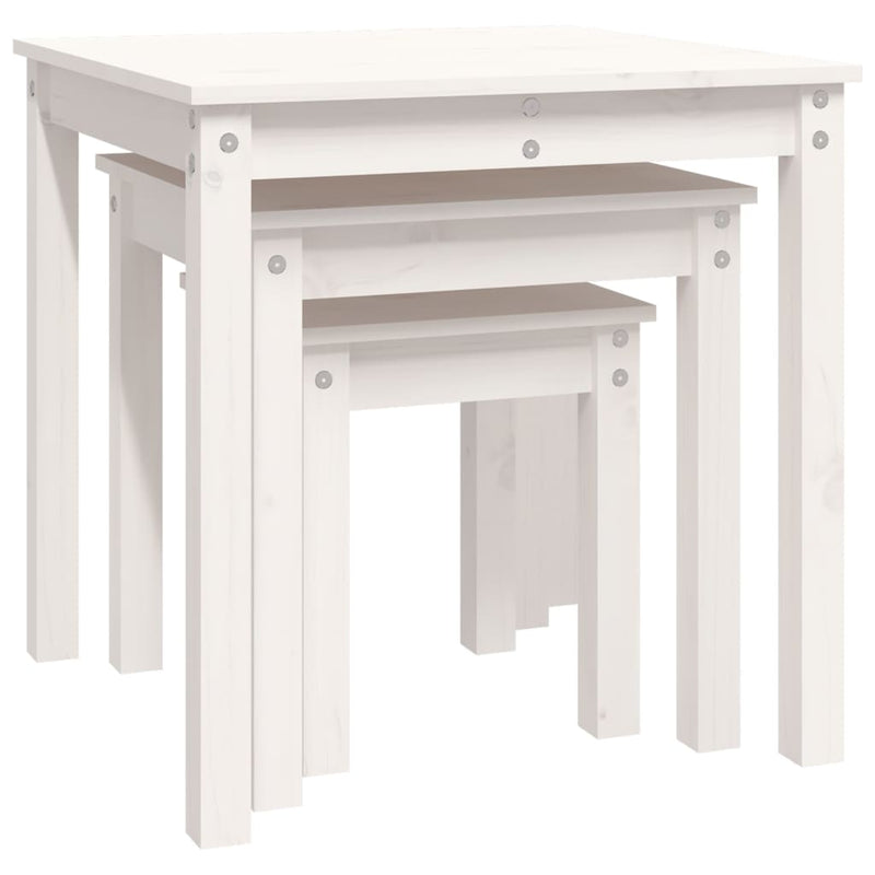 Nesting Tables 3 pcs White Solid Wood Pine Payday Deals