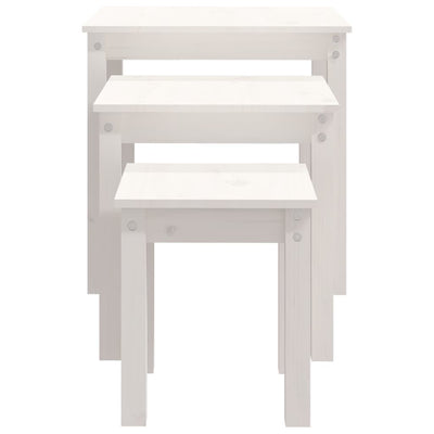 Nesting Tables 3 pcs White Solid Wood Pine Payday Deals
