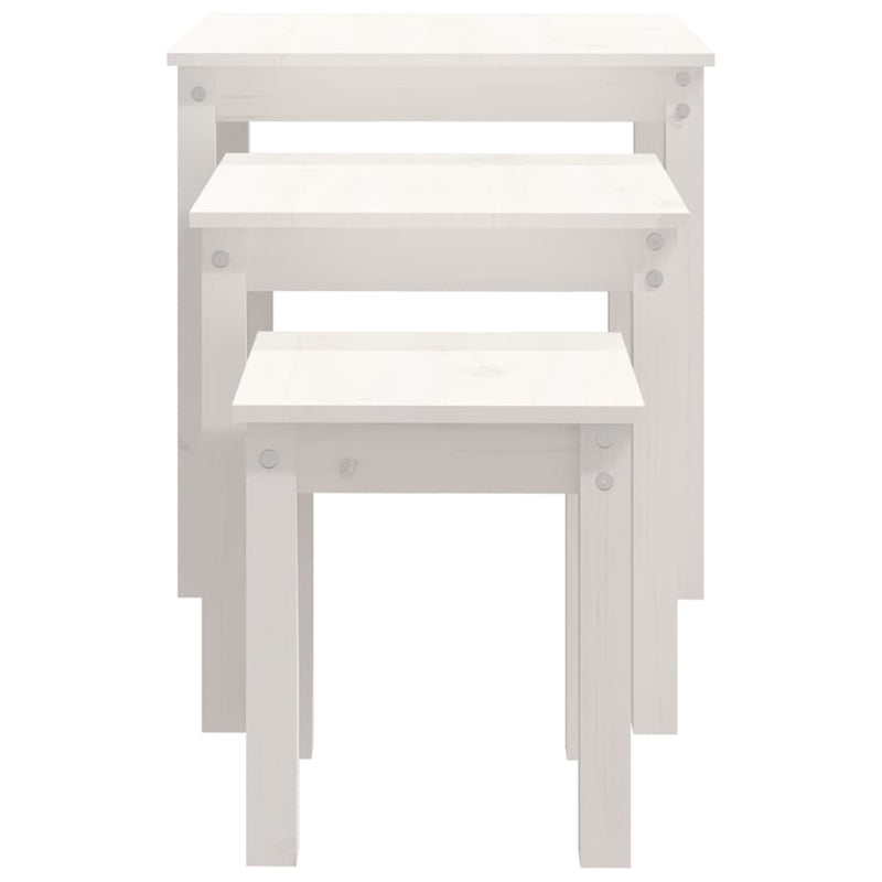 Nesting Tables 3 pcs White Solid Wood Pine Payday Deals