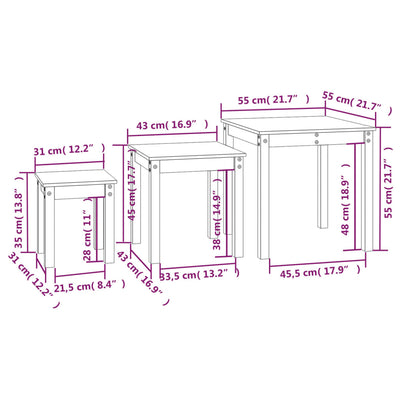 Nesting Tables 3 pcs White Solid Wood Pine Payday Deals