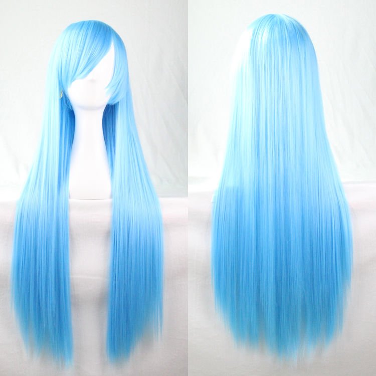 New 80cm Straight Sleek Long Full Hair Wigs w Side Bangs Cosplay Costume Womens, Aqua Payday Deals