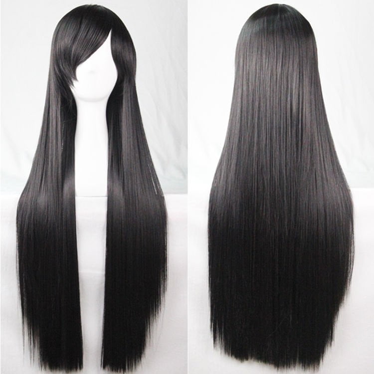 New 80cm Straight Sleek Long Full Hair Wigs w Side Bangs Cosplay Costume Womens, Black Payday Deals