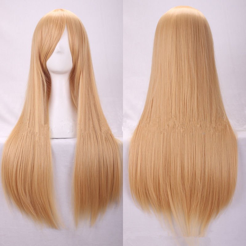 New 80cm Straight Sleek Long Full Hair Wigs w Side Bangs Cosplay Costume Womens, Blonde Payday Deals
