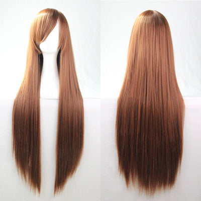 New 80cm Straight Sleek Long Full Hair Wigs w Side Bangs Cosplay Costume Womens, Brown Payday Deals