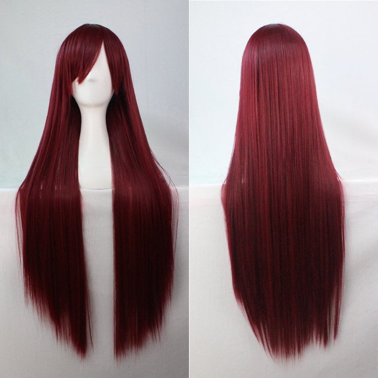 New 80cm Straight Sleek Long Full Hair Wigs w Side Bangs Cosplay Costume Womens, Burgundy Payday Deals