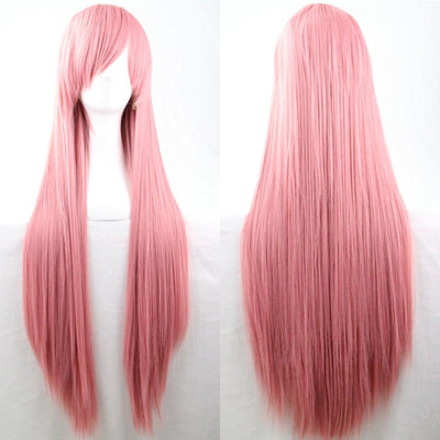 New 80cm Straight Sleek Long Full Hair Wigs w Side Bangs Cosplay Costume Womens, Dusty Pink Payday Deals