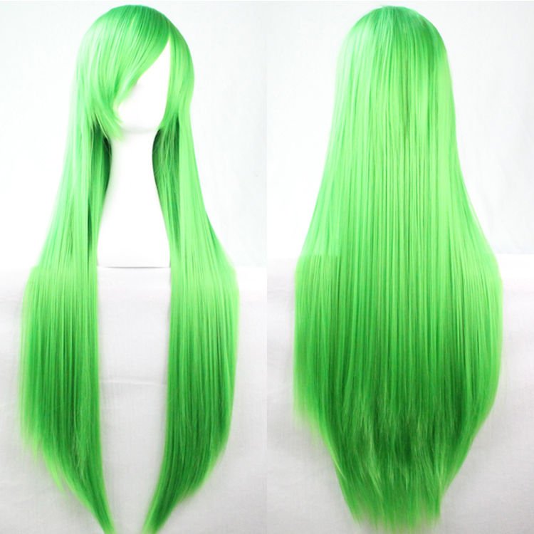 New 80cm Straight Sleek Long Full Hair Wigs w Side Bangs Cosplay Costume Womens, Green Payday Deals