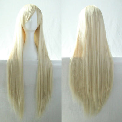 New 80cm Straight Sleek Long Full Hair Wigs w Side Bangs Cosplay Costume Womens, Light Blonde