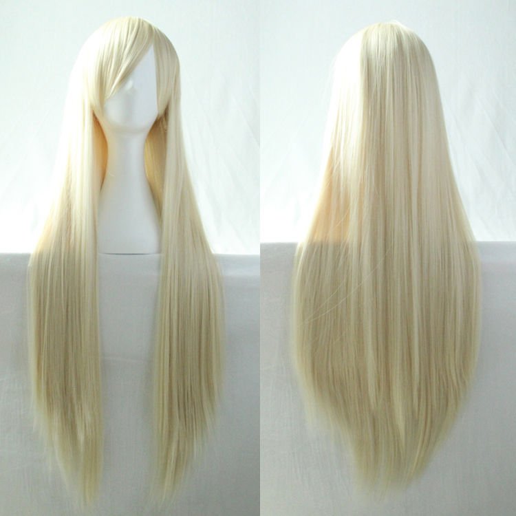 New 80cm Straight Sleek Long Full Hair Wigs w Side Bangs Cosplay Costume Womens, Light Blonde Payday Deals