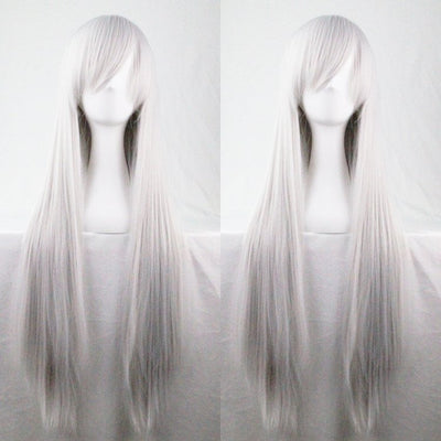 New 80cm Straight Sleek Long Full Hair Wigs w Side Bangs Cosplay Costume Womens, Silver