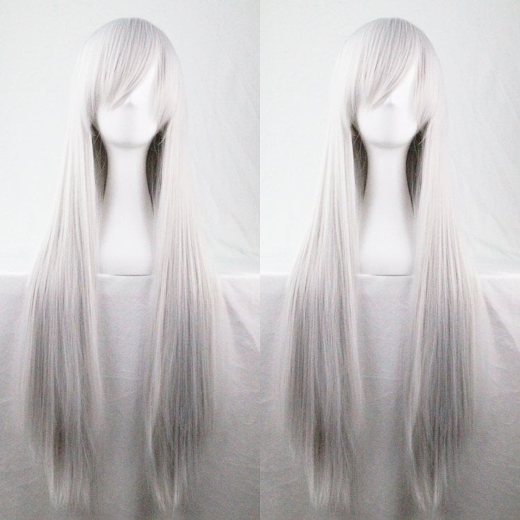 New 80cm Straight Sleek Long Full Hair Wigs w Side Bangs Cosplay Costume Womens, Silver Payday Deals