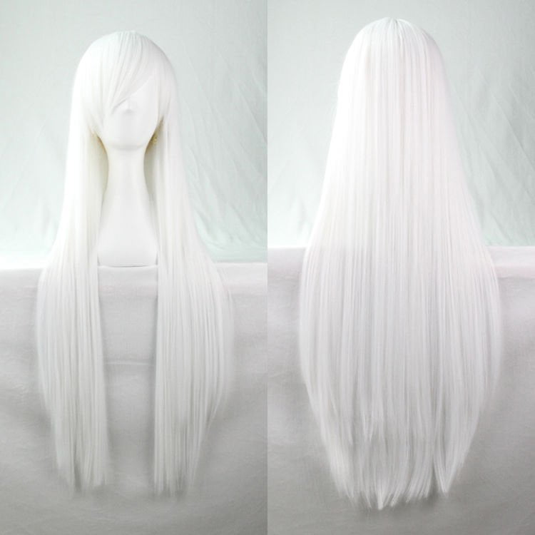 New 80cm Straight Sleek Long Full Hair Wigs w Side Bangs Cosplay Costume Womens, White Payday Deals