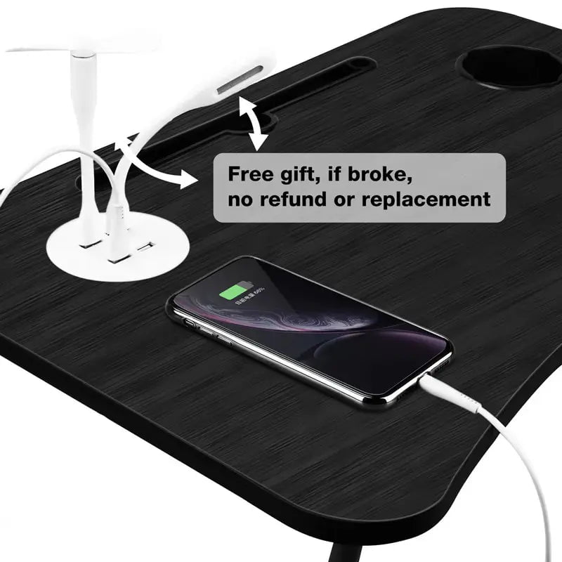 NNECN Laptop Desk Bed Table Tray Folding Breakfast Table Portable Lap Standing Desk Notebook Stand Reading Holder for Bed/Sofa Large Lap Desk with USB-Charger and Cup-Holder Payday Deals