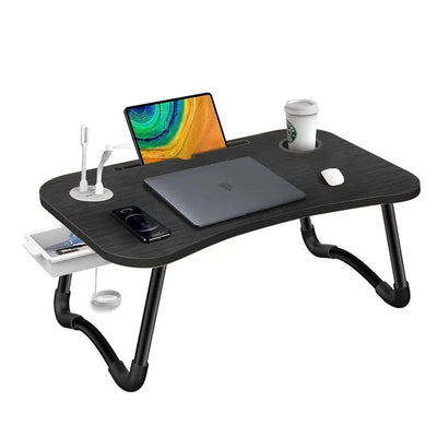 NNECN Laptop Desk Bed Table Tray Folding Breakfast Table Portable Lap Standing Desk Notebook Stand Reading Holder for Bed/Sofa Large Lap Desk with USB-Charger and Cup-Holder Payday Deals