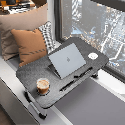 NNECN Laptop Desk Bed Table Tray Folding Breakfast Table Portable Lap Standing Desk Notebook Stand Reading Holder for Bed/Sofa Large Lap Desk with USB-Charger and Cup-Holder Payday Deals