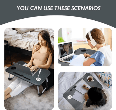 NNECN Laptop Desk Bed Table Tray Folding Breakfast Table Portable Lap Standing Desk Notebook Stand Reading Holder for Bed/Sofa Large Lap Desk with USB-Charger and Cup-Holder Payday Deals