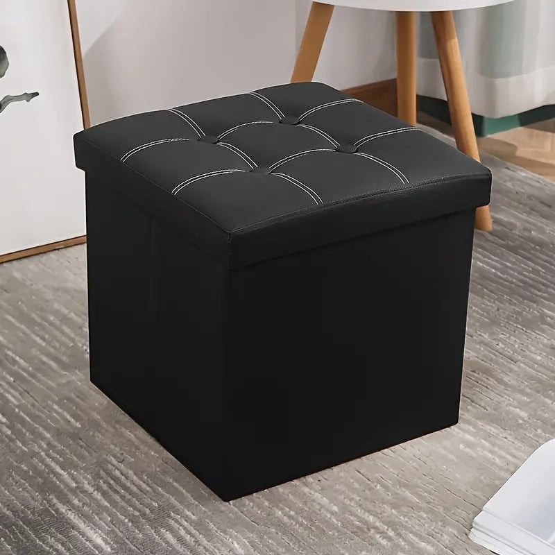 NNETM Faux Leather Storage Ottoman - Black, 55L Payday Deals