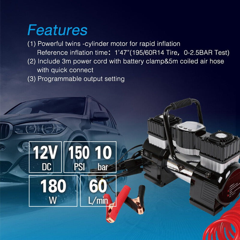 NOONE 12V Digital Gauge Tyre Inflator Air Compressor Tire Pump Tire Inflator Payday Deals