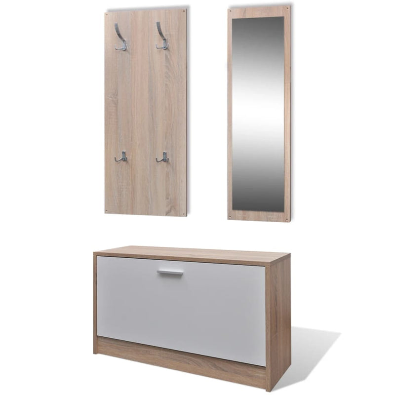 Oak and White 3-in-1 Wooden Shoe Cabinet Set Payday Deals